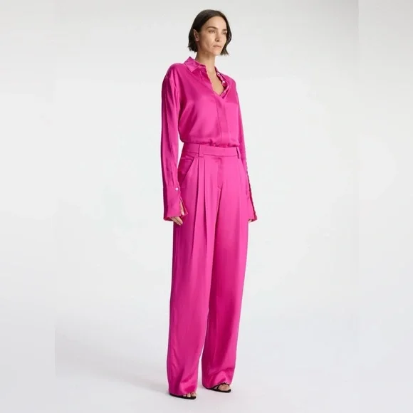 New! A.L.C. Flynn High-Waisted Pleated Trousers 💕 size 0 NWT! Disco Pink 🪩 - Picture 2 of 13